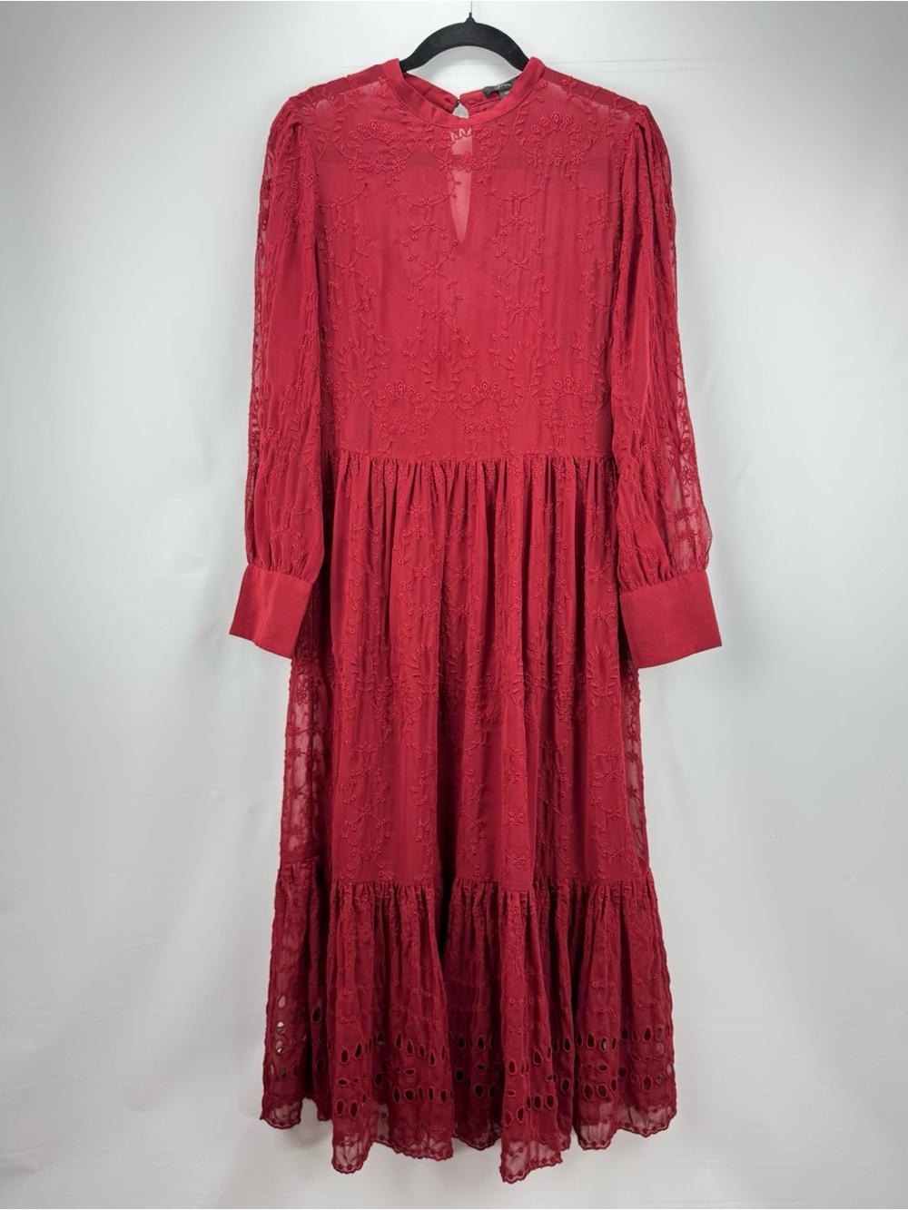 J. Crew Ruby Red Eyelet Tiered Maxi Dress